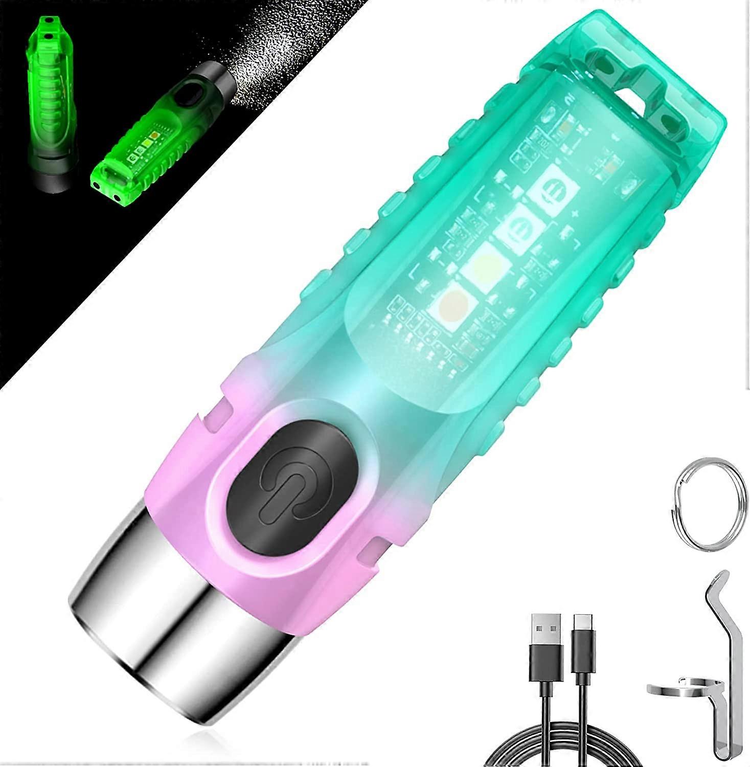 Mini LED Torch, 610LM Fluorescent Flashlight USB Rechargeable Powerful Small Torch with UV/White/Red Blue Side Light, Magnetic EDC,Emergency Camping G