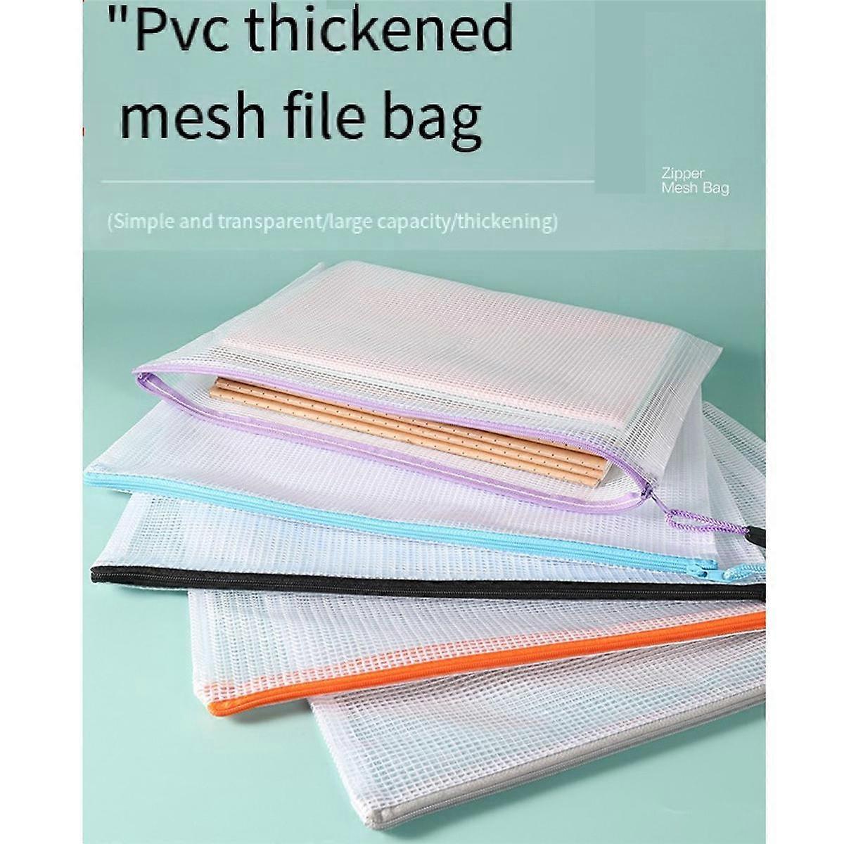 12PCS A4 Plastic Zip Wallets A4 Zip Lock Bags Document Folders Mesh Zipper File Bags Waterproof Tra