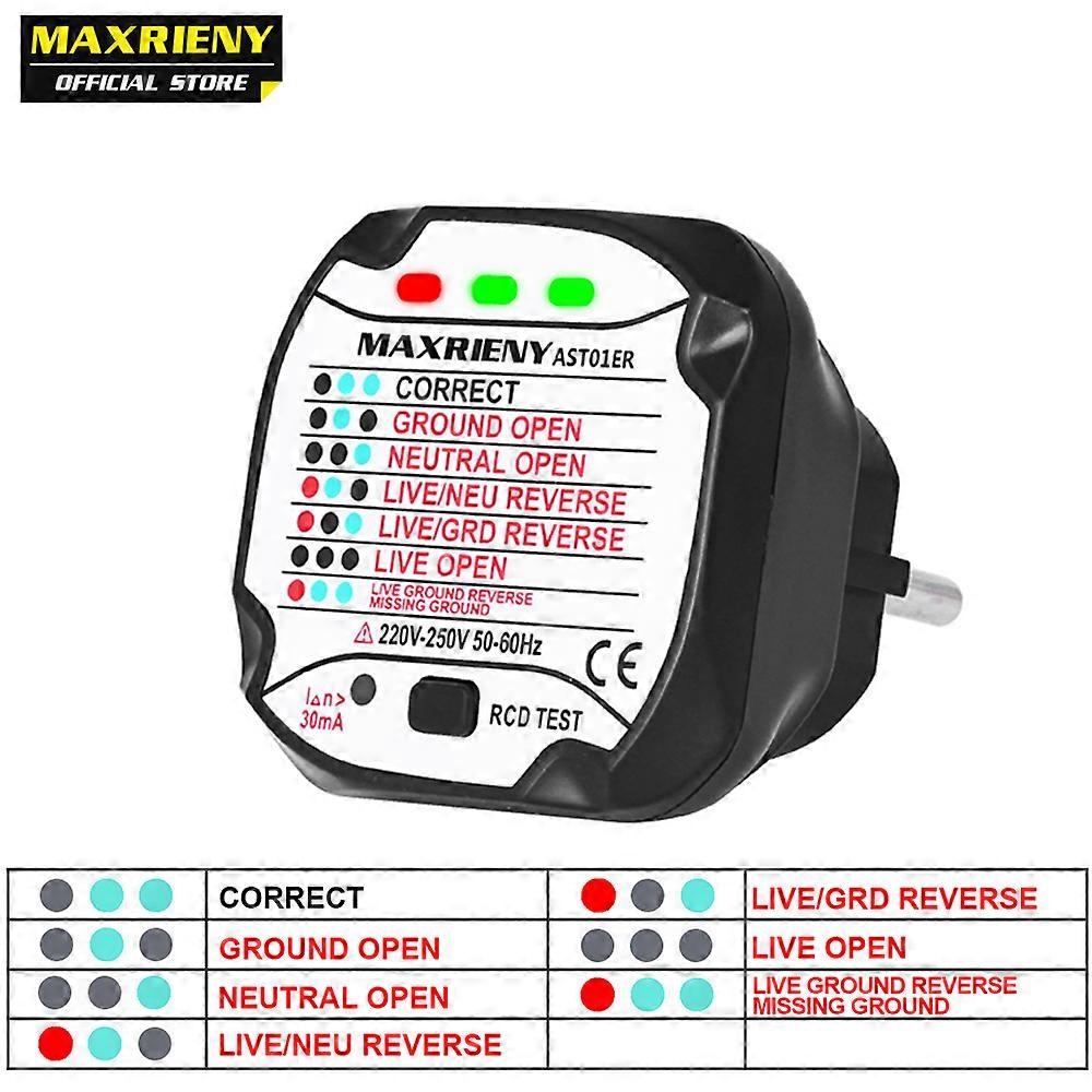 MAXRIENY Socket Tester Outlet Detector RCD GFCI test Outlet Ground Live Zero Line Polarity Phase Check Voltage DIY Tool