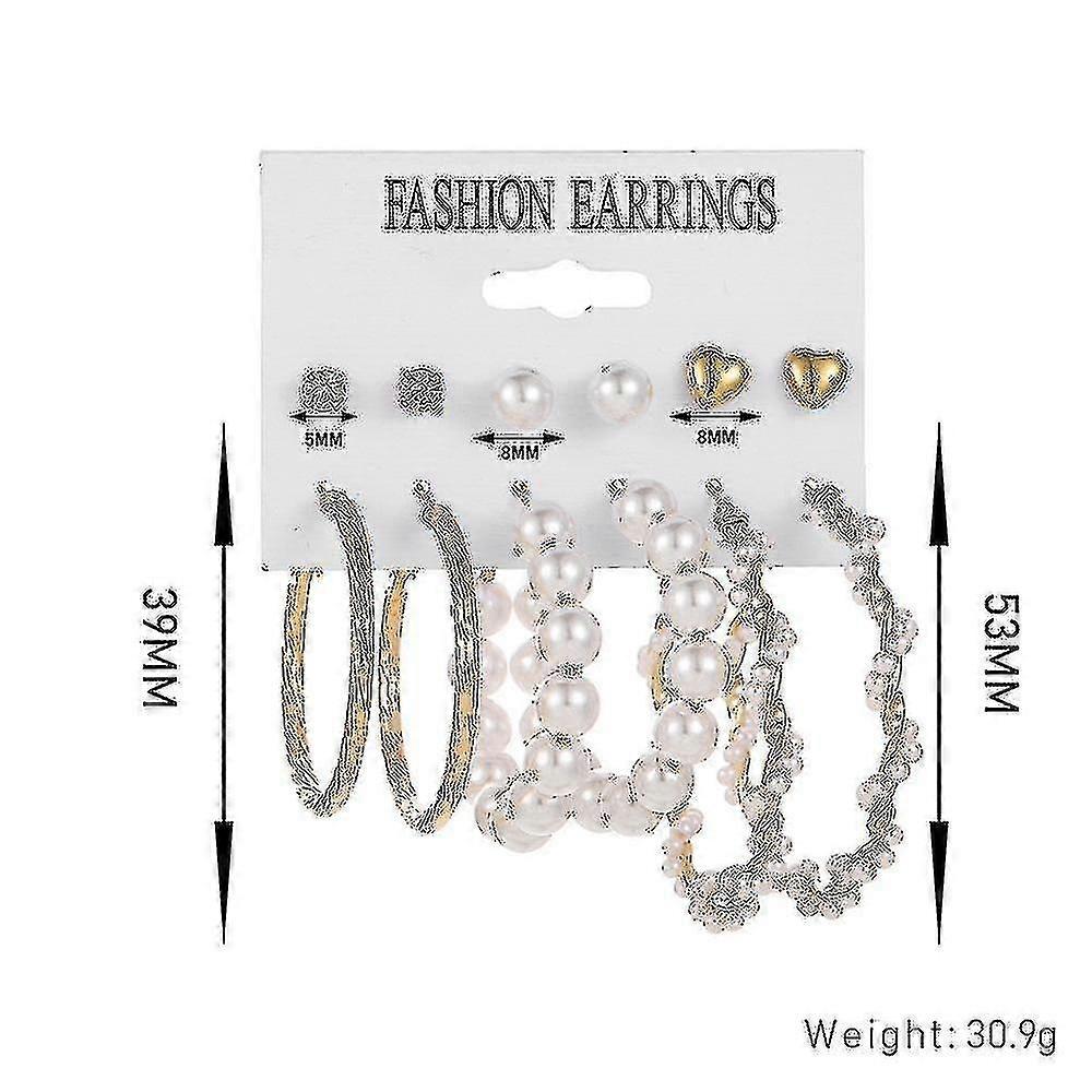 Pearl Round Earrings Set Women's Simple Temperament Circle Combination Of 6 Pairs Of Studs