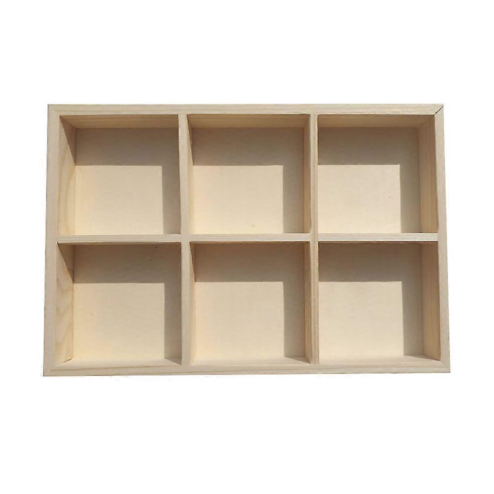 1pc Wooden 6-grid Pigment Storage Box Wooden Painting Stick Storage Container