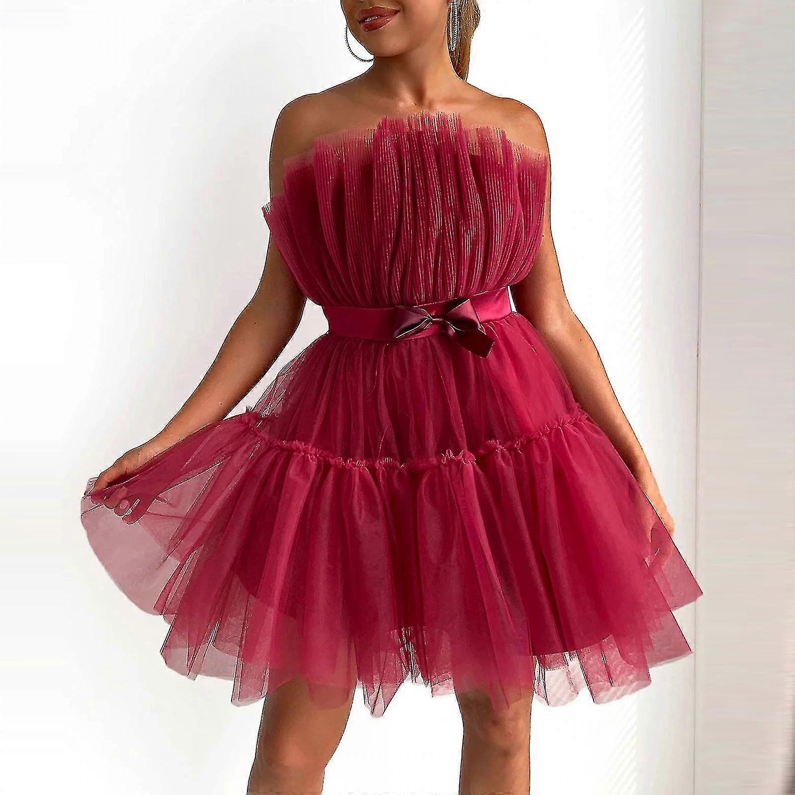 Frauen Tüllkleid Ärmellos Kurzes Kleid Solid Mesh Prinzessin Steapless Party Kleid