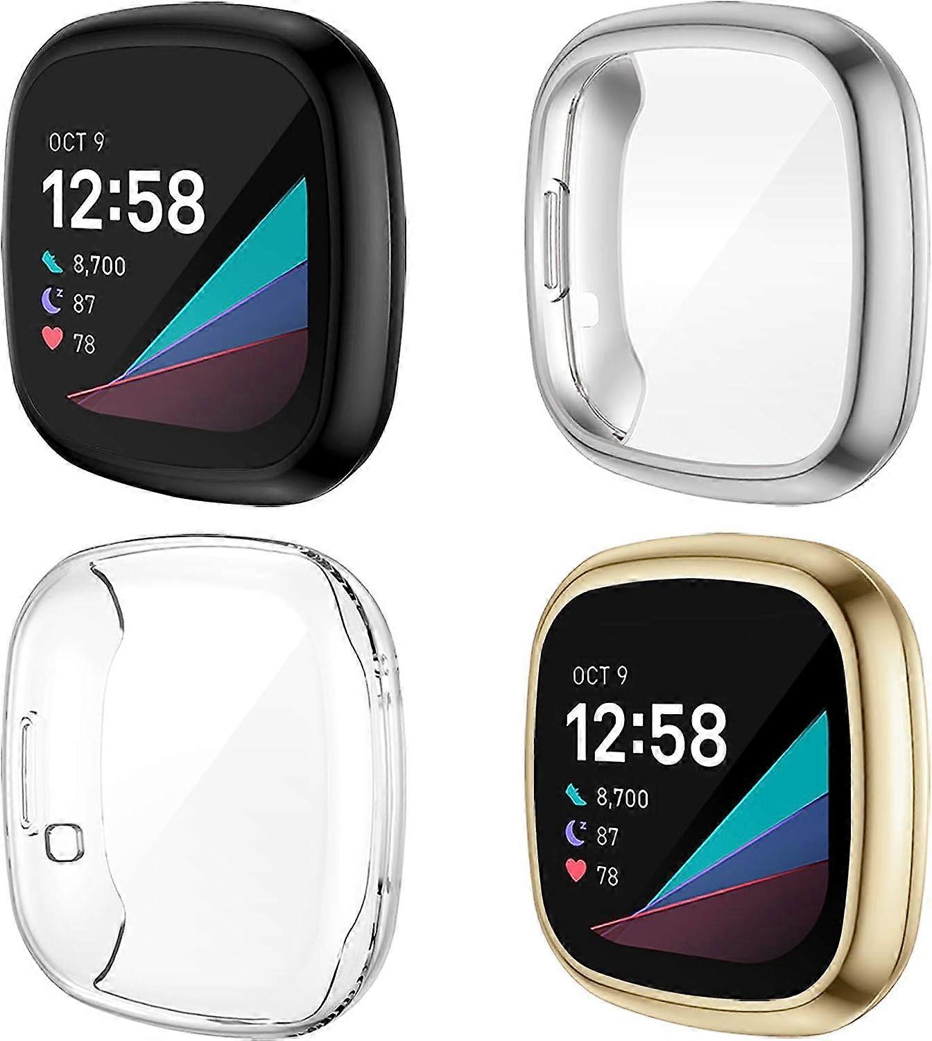 4-Pack Screen Protector Case Compatible with Fitbit Sense / Versa 3, Soft TPU Plated Bumper Full Cover Protective Cases