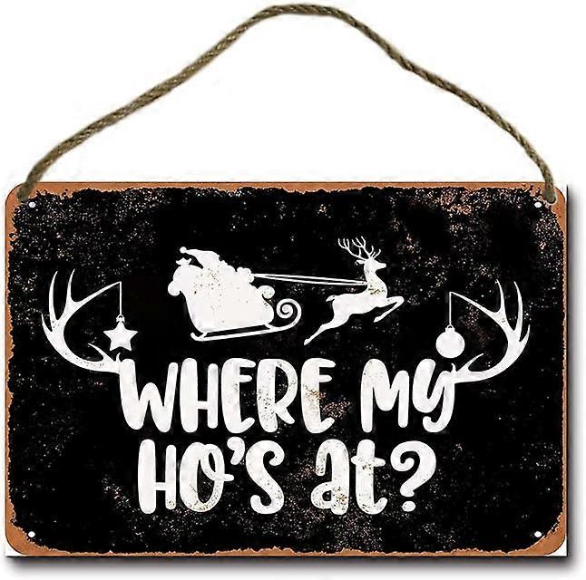 Gdzie jest mój dom? Święty Mikołaj (czarne tło) Retro wiszący drewniany znak 8 "x12"