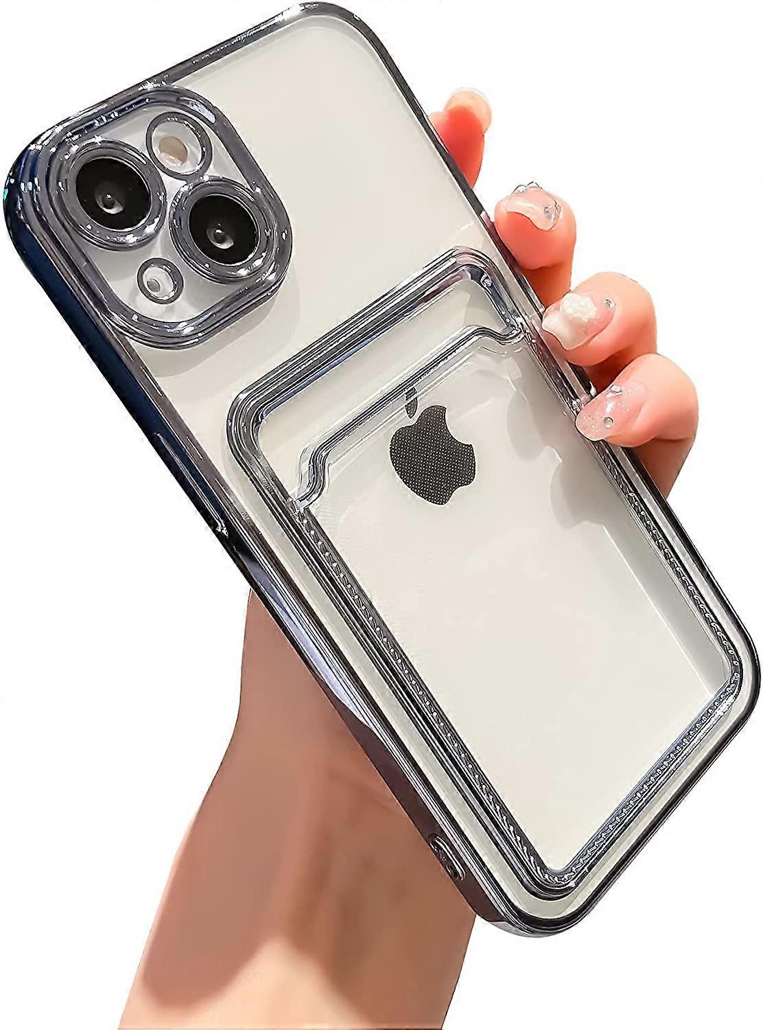 Electroplating Clear Wallet Case for iPhone 13 Slim Fit Card Slot Cover Protective Soft TPU Shockproof Phone Case with Cute Card Holder for Apple iPho