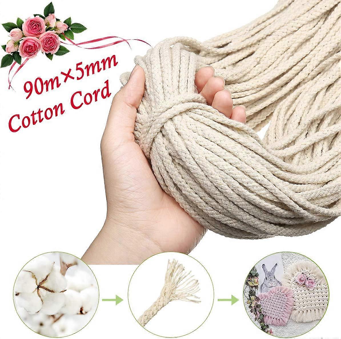5 mm x 90 m Coton pour la décoration en macramé, cordon de coton / fil artisanal, cônes, système de fonctionnement suspendu
