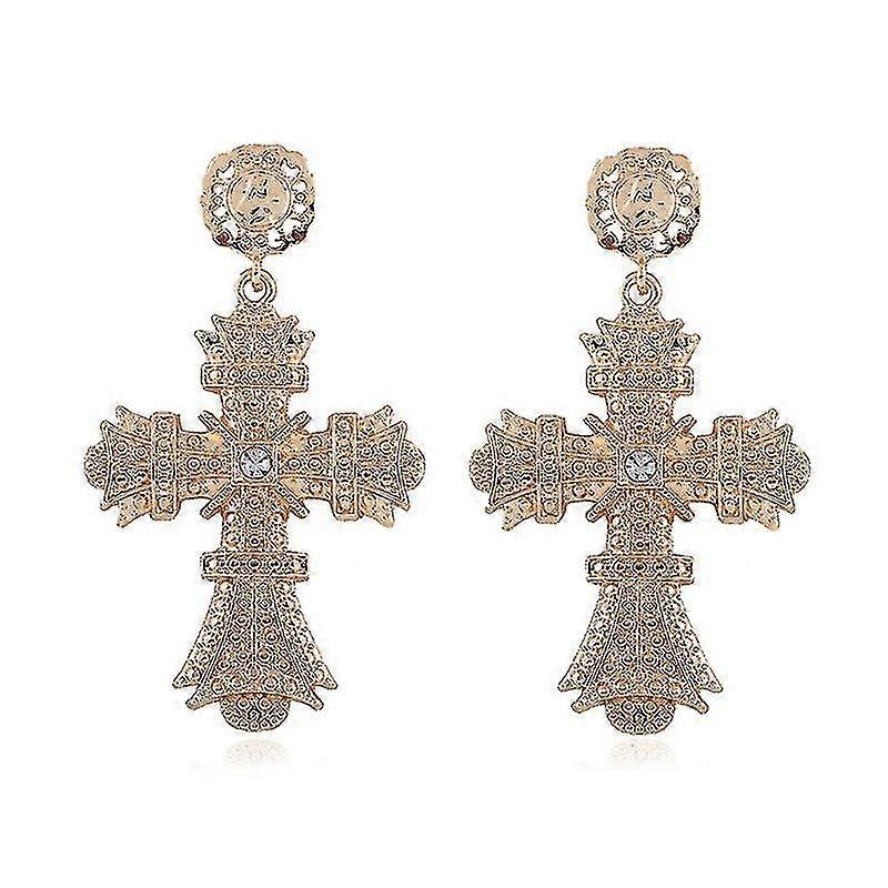 Classique Croix Baroque Drop Dangle Boucles d’oreilles pour femmes Strass Boucles d’oreilles en cristal Big Cross Boucles d’oreilles Bijoux Bar Party Cadeaux
