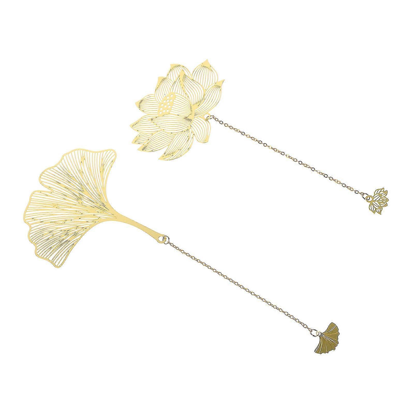 2pcs Decorative Bookmarks Hollow-out Leaf Design Bookmarks Exquisite Metal Page Markers