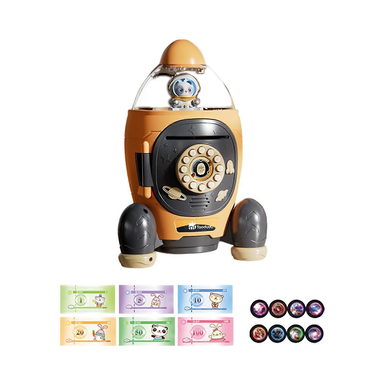 Rocket Piggy Bank and Projection Small ATM Machine for Gift Holiday Birthday Orange