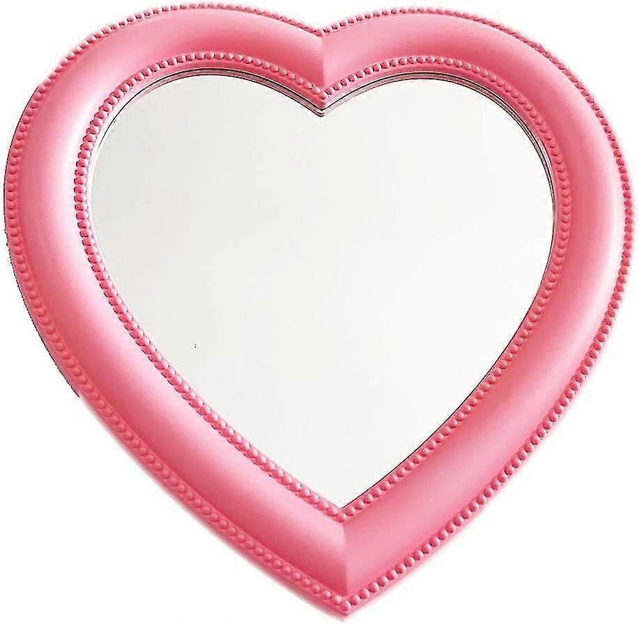 Makeup Mirror Heart Shape Mirror Tabletop Cosmetic Mirror Wall Hanging Mirror Pink