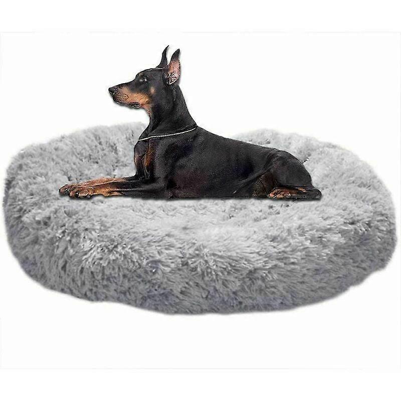 Dog Bed, Soft, Round, Donut Shape, Large Dogs, Grey