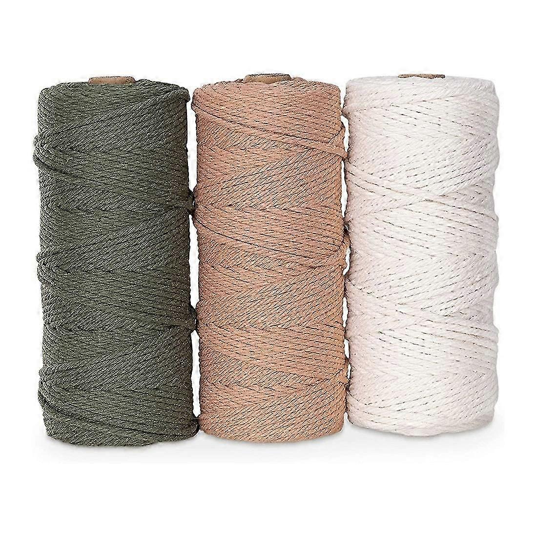 Makramee Garn 3er Set - Baumwollkordel für DIY-Projekte Wandteppich Traumfänger - Baumwollkordel - Weiß Olivgrün Rosa