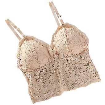 Women Girls Chest Bottom Wrapped Lace Wireless Thin Bra Brassiere Underwear(Beige)