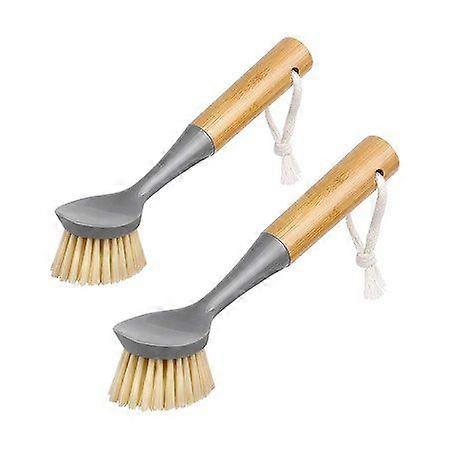 2 Pack Dish Brush with Bamboo Handle Kitchen Sink Cleaning