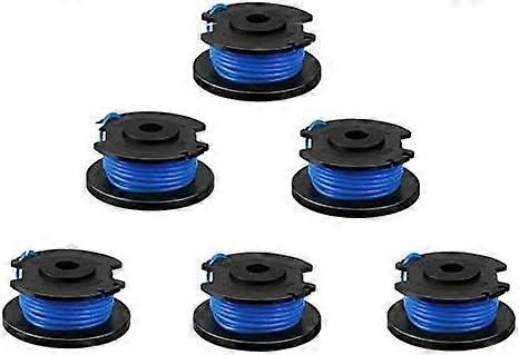 6-pack trimmer replacement spools, compatible with Ryobi cordless trimmers.