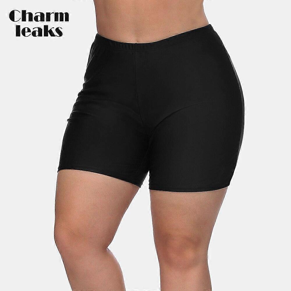 Charmleaks Women Plus Size Swimming Bottom Solid High Waist Swim Trunks
