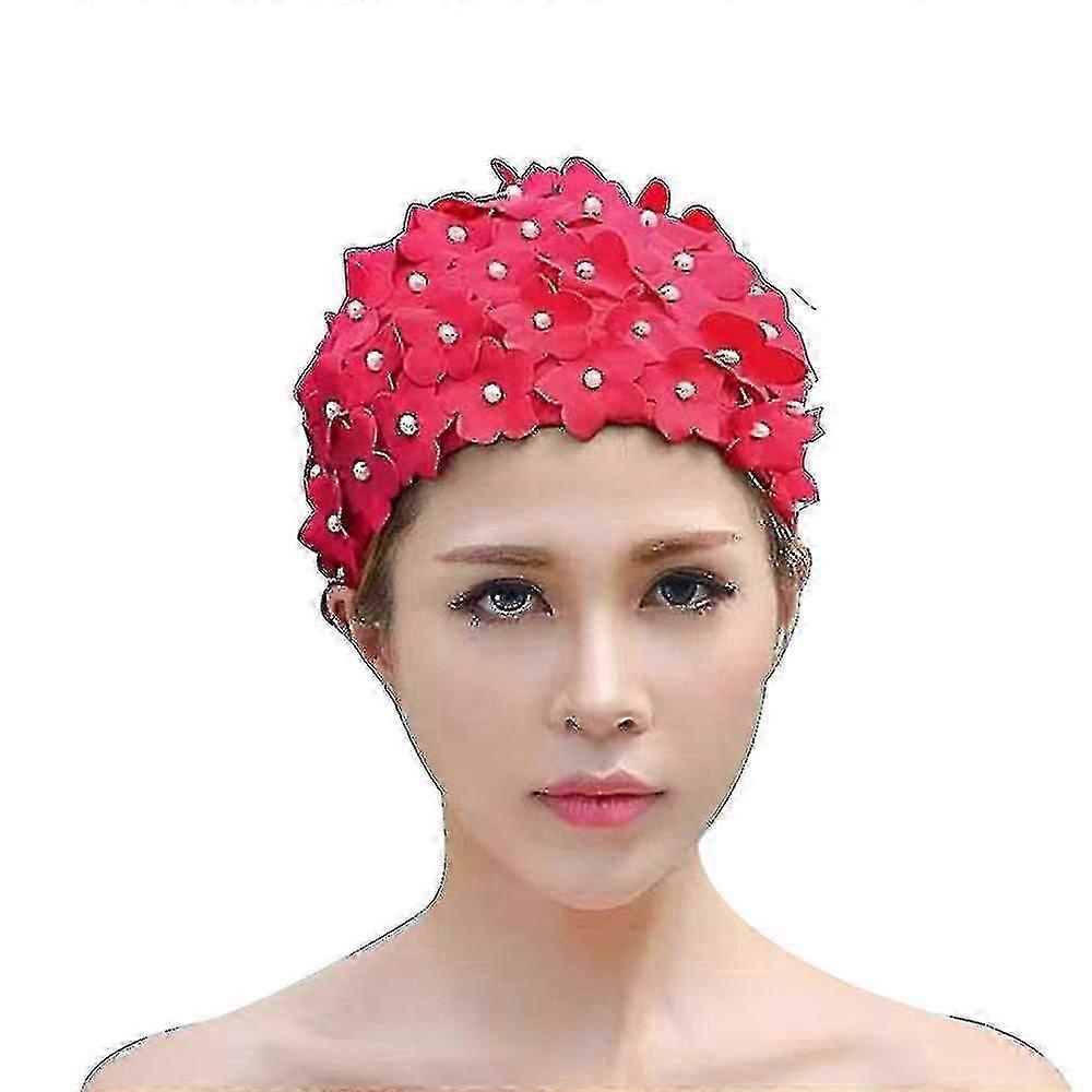 قبعة السباحة الزهرية خمر النساء أنيقة قبعة السباحة قبعة دش قبعة النايلون دنة زهرة قبعة الاستحمام سيارات الدفع الرباعي