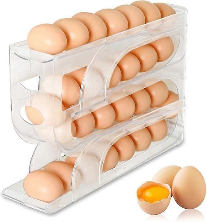 Egg Box Holder,4 Tier Automatic Rolling Egg Dispenser,Automatic Egg Dispenser,with Automatic Rolling Function,Can Hold 15 Eggs(Transparent)
