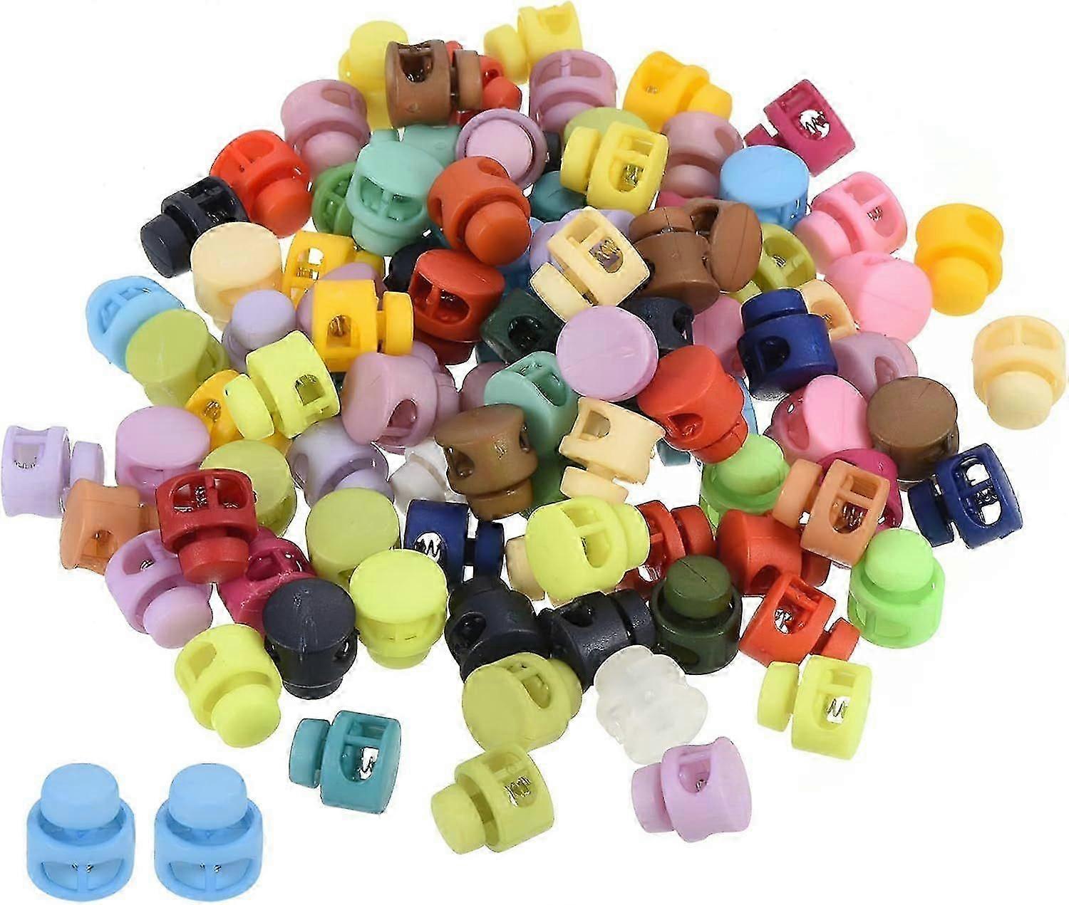 Cord Locks Assorted, 100 Pack Round Double Hole Spring Toggle Stopper 14mm for