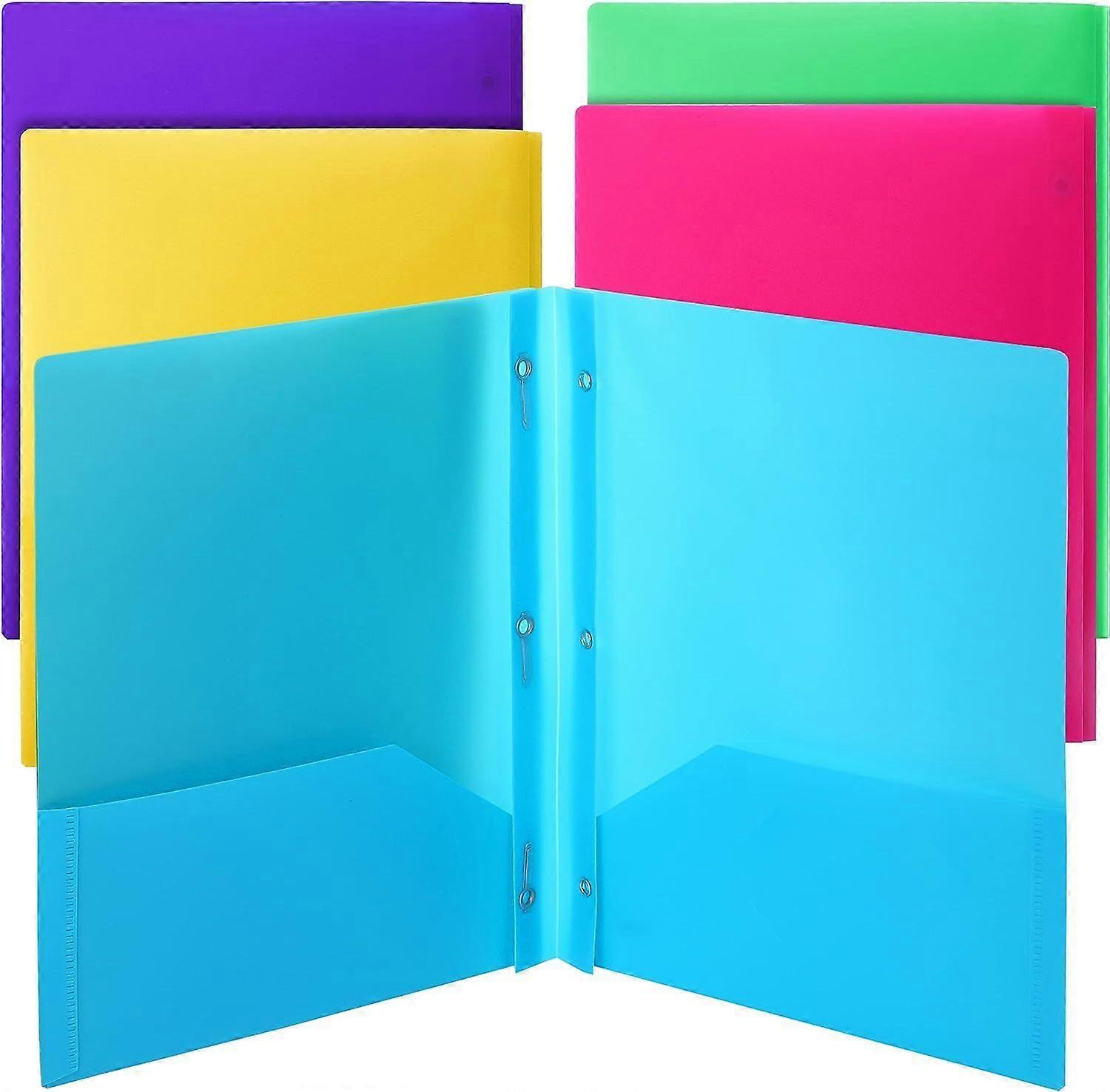 Folders with Pockets and Prong, 5 Pack, Plastic, Pocket Folders, Folders with Prongs, File Folders with Fasteners, 2 Pocket Folder, Folder with Pocket