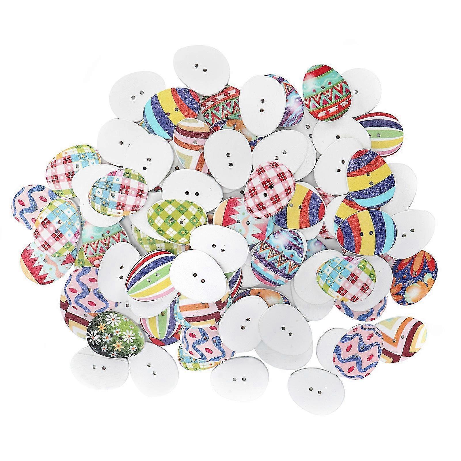 100Pcs Button Set Colored Egg Shape Wooden Sewing Decorative Buttons with Perforations
