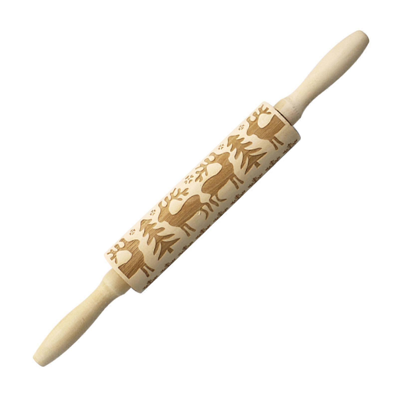 Wooden Rolling Pin with Patterns Embossing Rolling Pin Kitchen Decor Tool