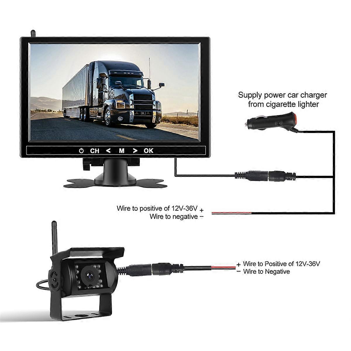 9 Inch Wireless TrucK Monitor in Car Screen with Rear View Camera Car TV for Bus RV Trailer Excavator Reverse Iamge