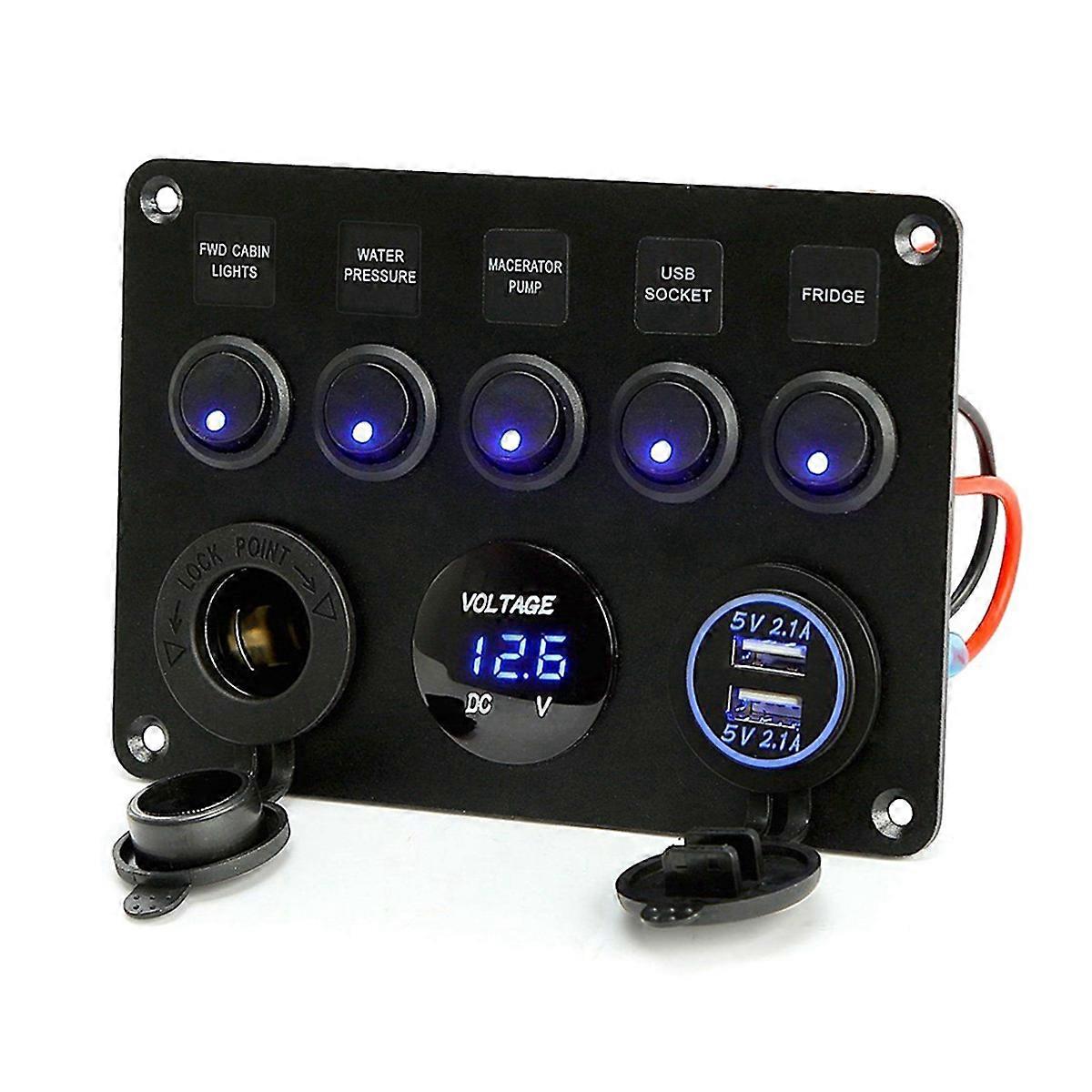 Boat Switch Panel Car Switch Panel Waterproof Digital Voltmeter Dual USB Port Outlet Combination Mar