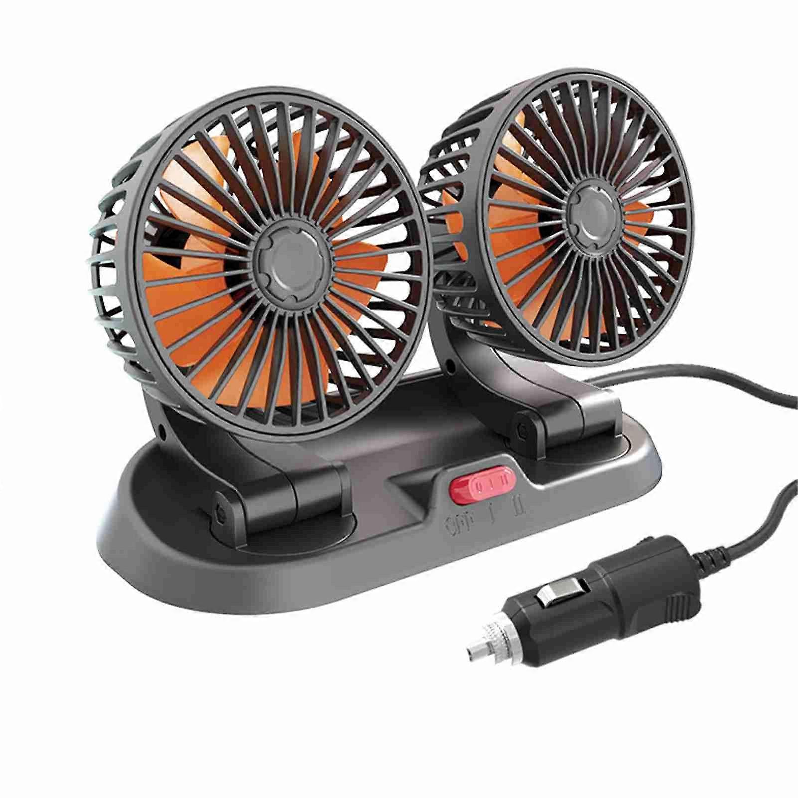 Car Cooling Fan Dual Head Adjustable Cigarette Lighter Connector Multifunction Air Circulator for Vehicles 24V Type