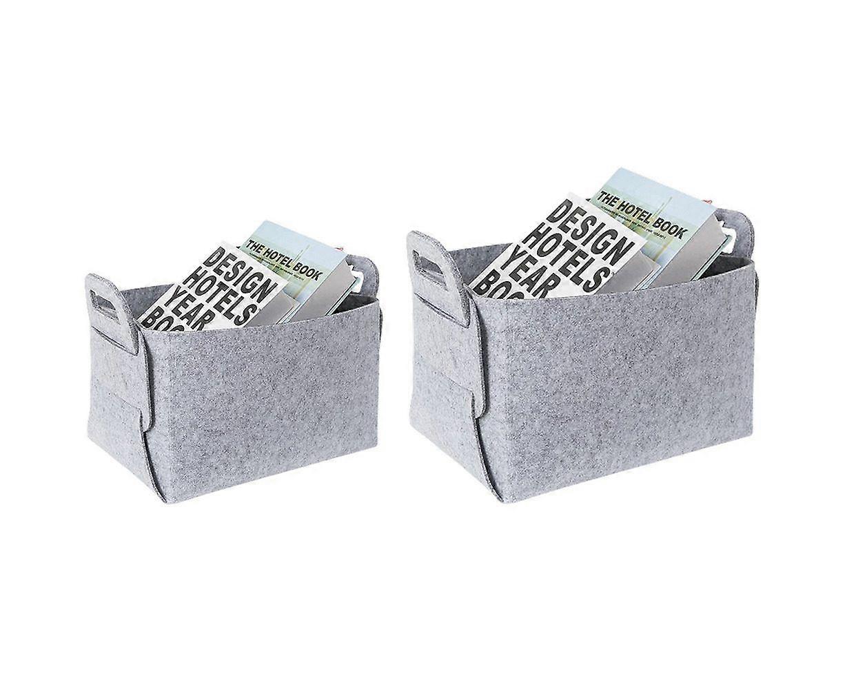 Stylish 2-Piece Light Grey Foldable Felt Storage Baskets with Handles - Perfect for Home Organization