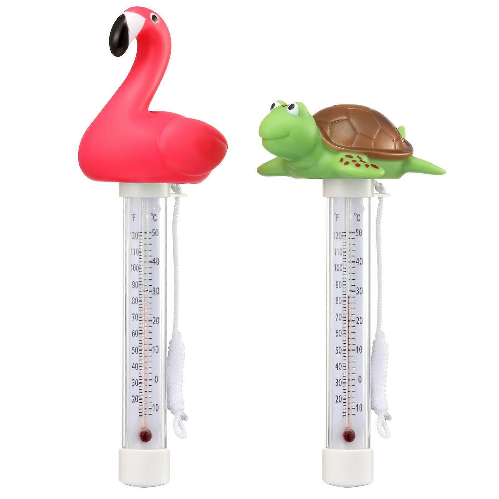 2 packs of floating pool thermometers, flamingo and turtle design for large -sized water