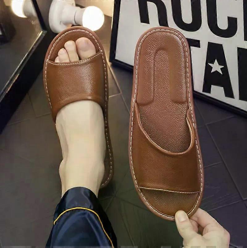 Genuine Leather Slippers Homes in indoor slipper summer open toe sandals men elderly casual Slides shoes