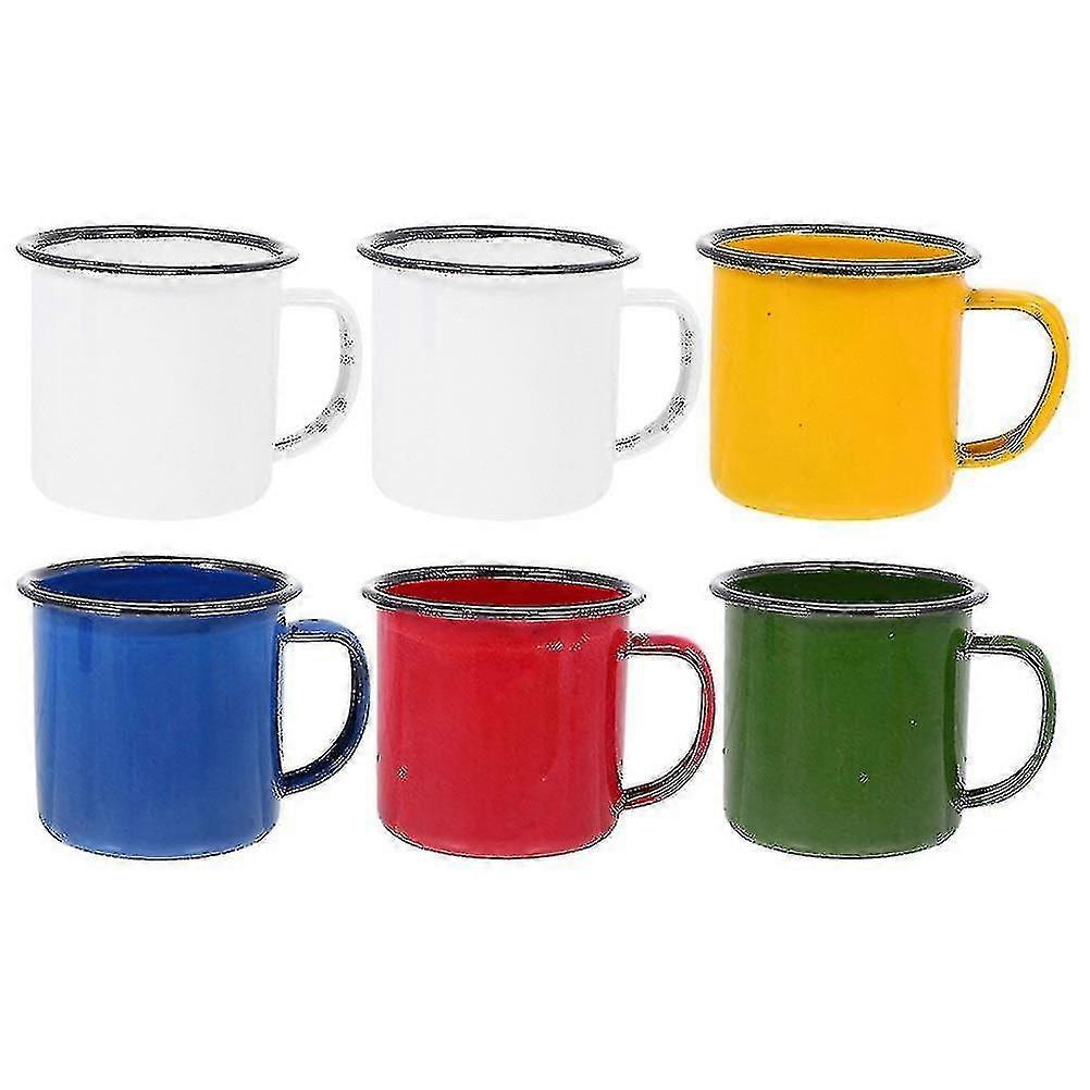 suitable for 6pcs Handheld Enamel Mugs Retro Style Enamel Cups Colored Enamel Mugs Thick Coffee Milk Mugs-YI WU CHUN HUI