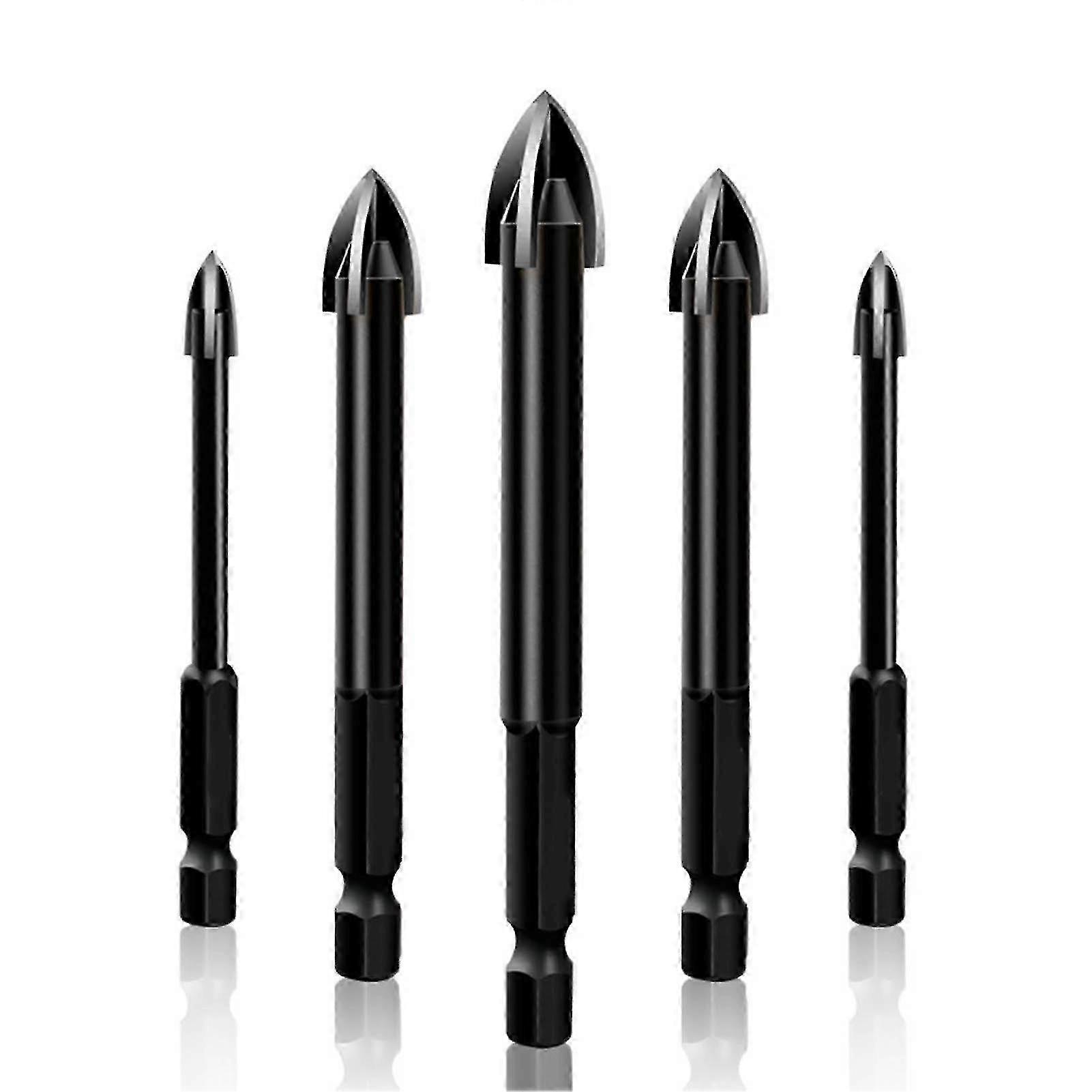 5pcs Ceramic Tile Drill Bits for Glass & Porcelain - High Efficiency Carbide Cross Tip