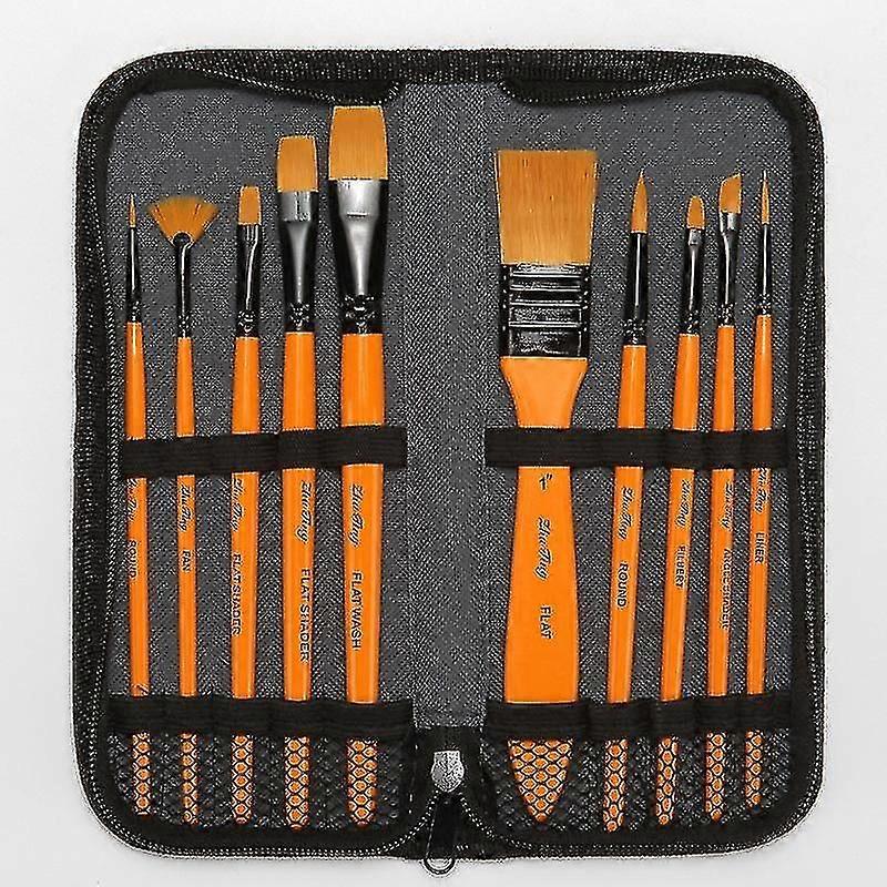 Acrylic Paint Brush Set - 10 Brushes In Wallet ,ideal Paint Brush Set Perfect For Beginners, Professionals And Artists