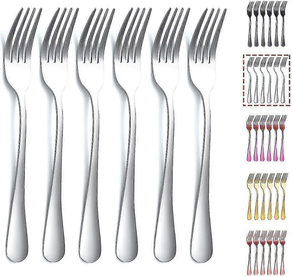 6-Piece Stainless Steel Dinner Fork Set - 20cm Silverware with Elegant Table Forks