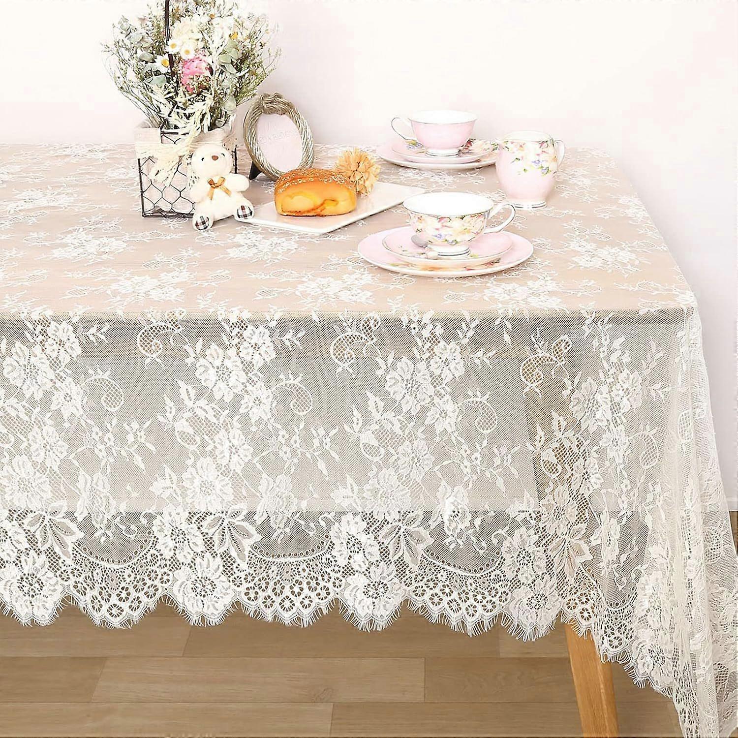 2025 Latest Model  Ivory Lace Tablecloth: 60x120 Inch - Wedding - Rectangular