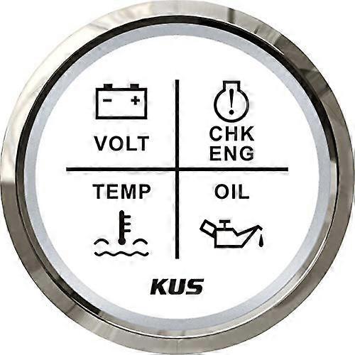 Boat Kus 4 LED Alarm Gauge Volt Meter Oil Temp Gauge CHK ENG Indicator Gauge for Boat Outboard 2'' SS 316 Bezel 12V/24V IP67