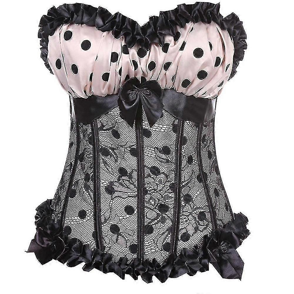Fashion Women Polka Dot Floral Back Lace Up Corset Shapewear With Thong