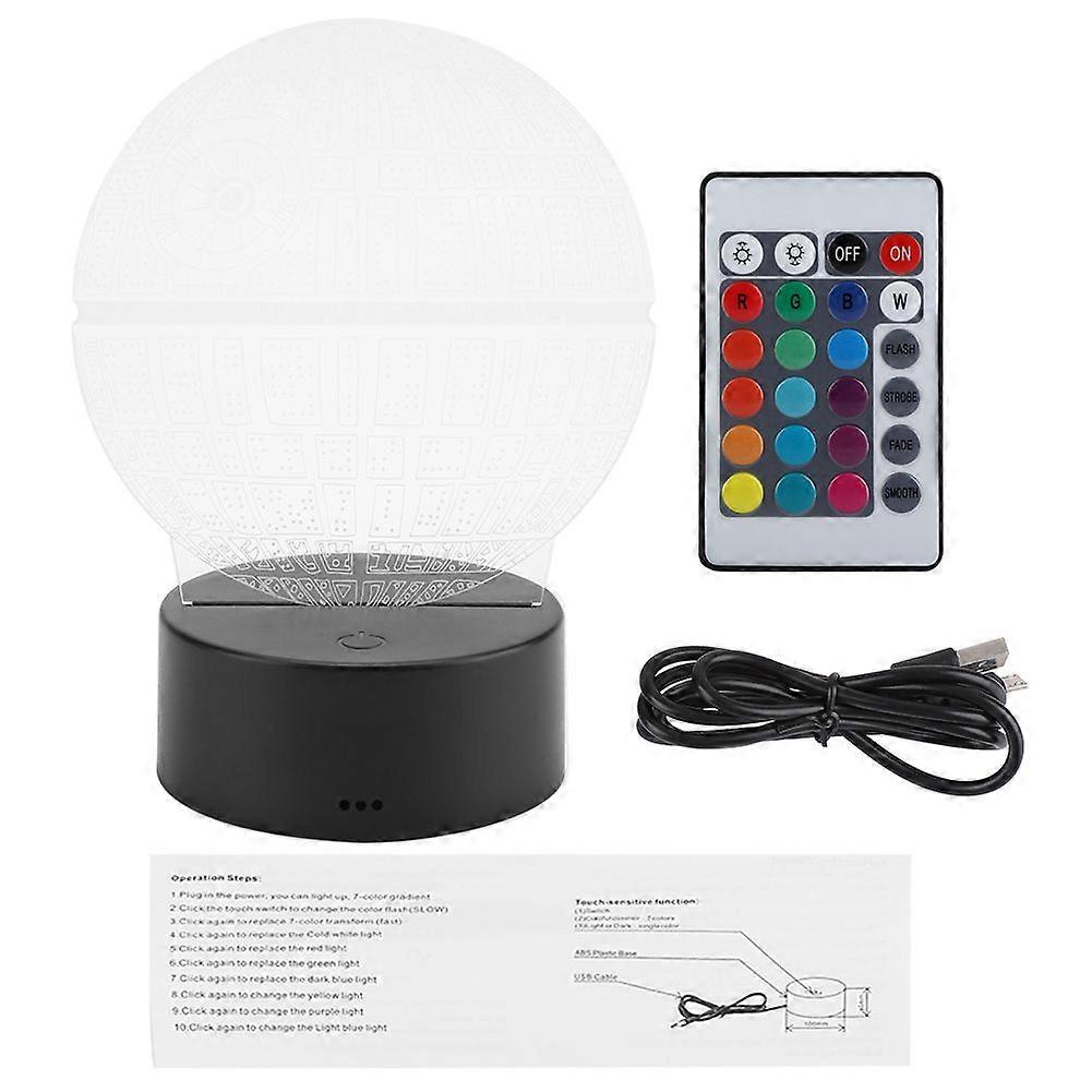 Night Light ABS Base Holder Planet Pattern Lamp Touch Switch (Black with Remote Control)