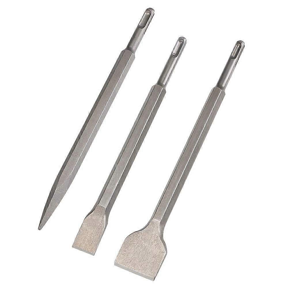Set 3 (Large Chisel, Flat Chisel, Pointed Chisel) for Light Duty Drills and Impact Hammers Standard Work in Concrete Tile Building Block SDS Plus Chis