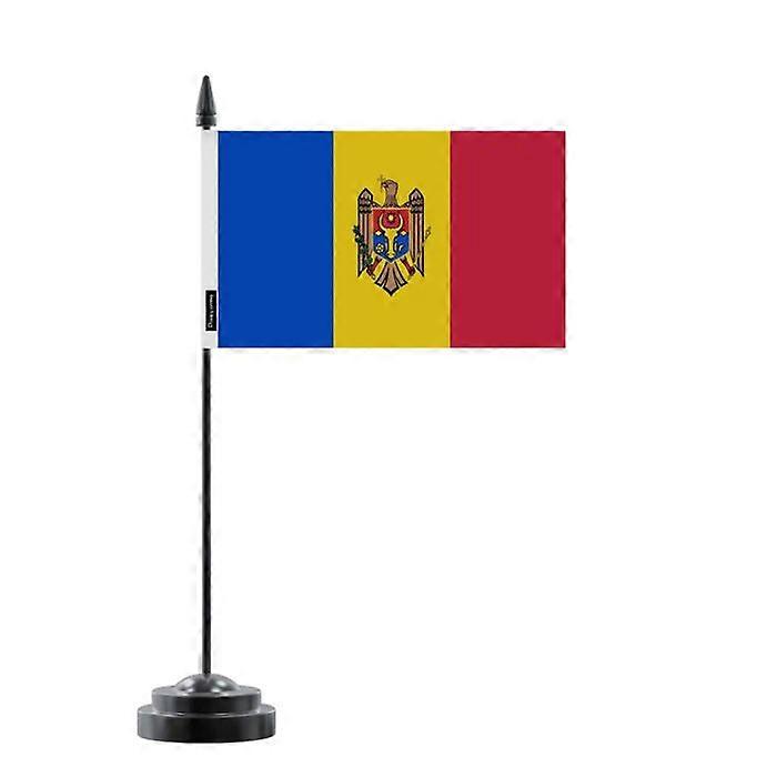 Table Flag - Moldova - 14 x 21 cm - Polyester - Plastic Pole - Double-Sided Print