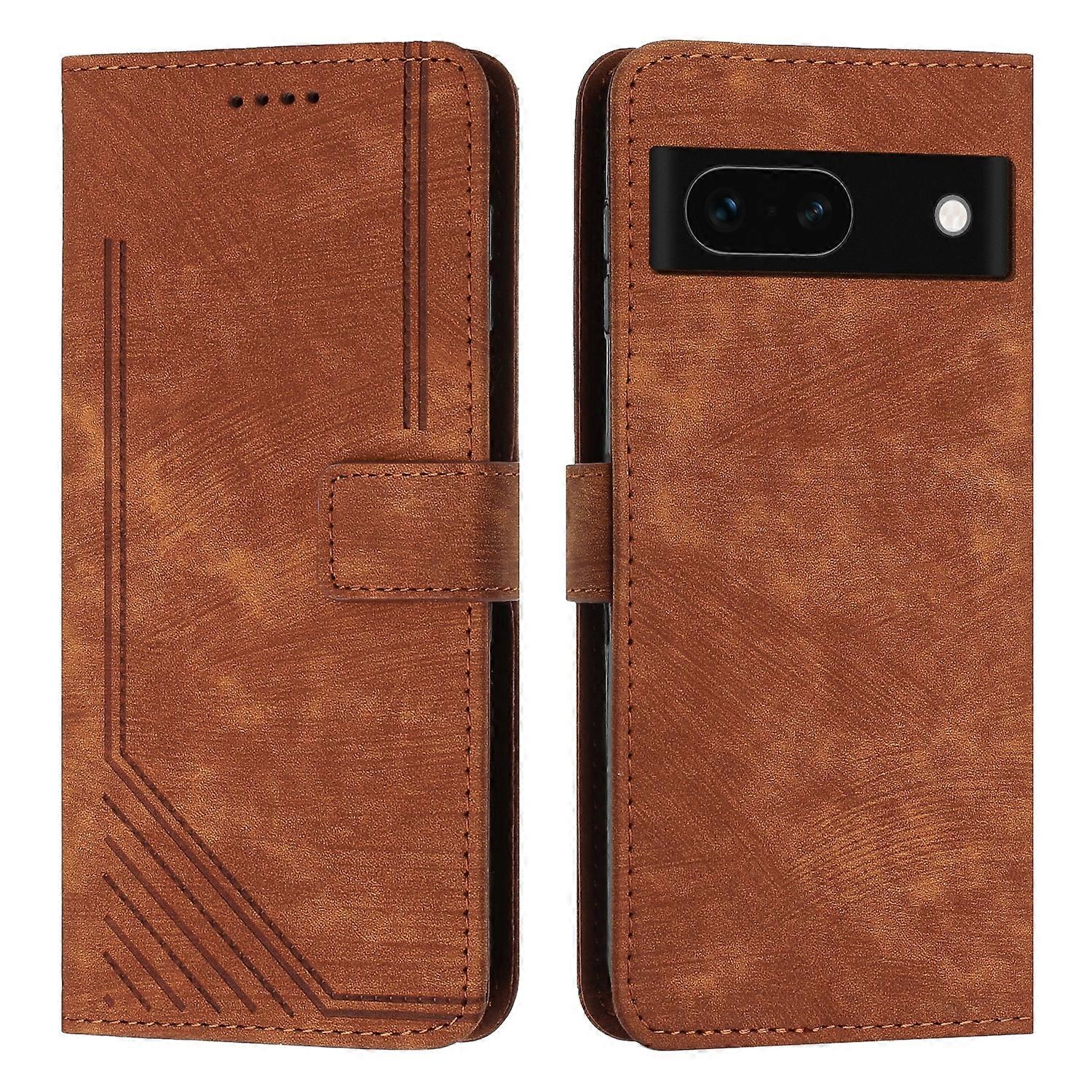 Skin Feel Stripe Pattern Telefonfodral i läder med lång snodd
