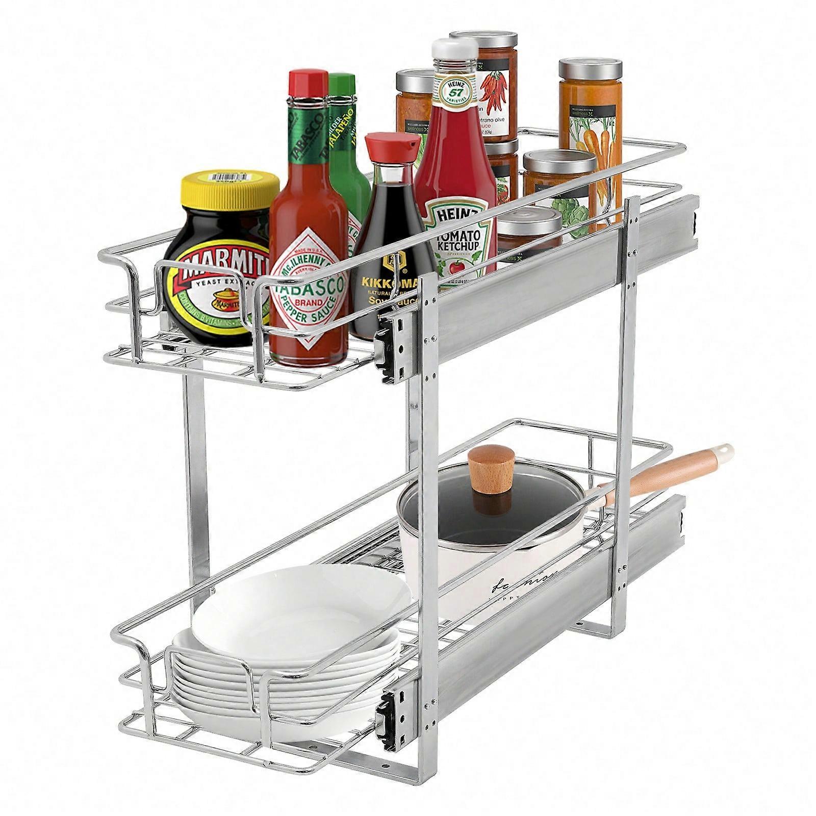Organisateur d’armoire coulissant, Étagère coulissante d’armoire à 2 niveaux, Organisateur d’armoire de cuisine