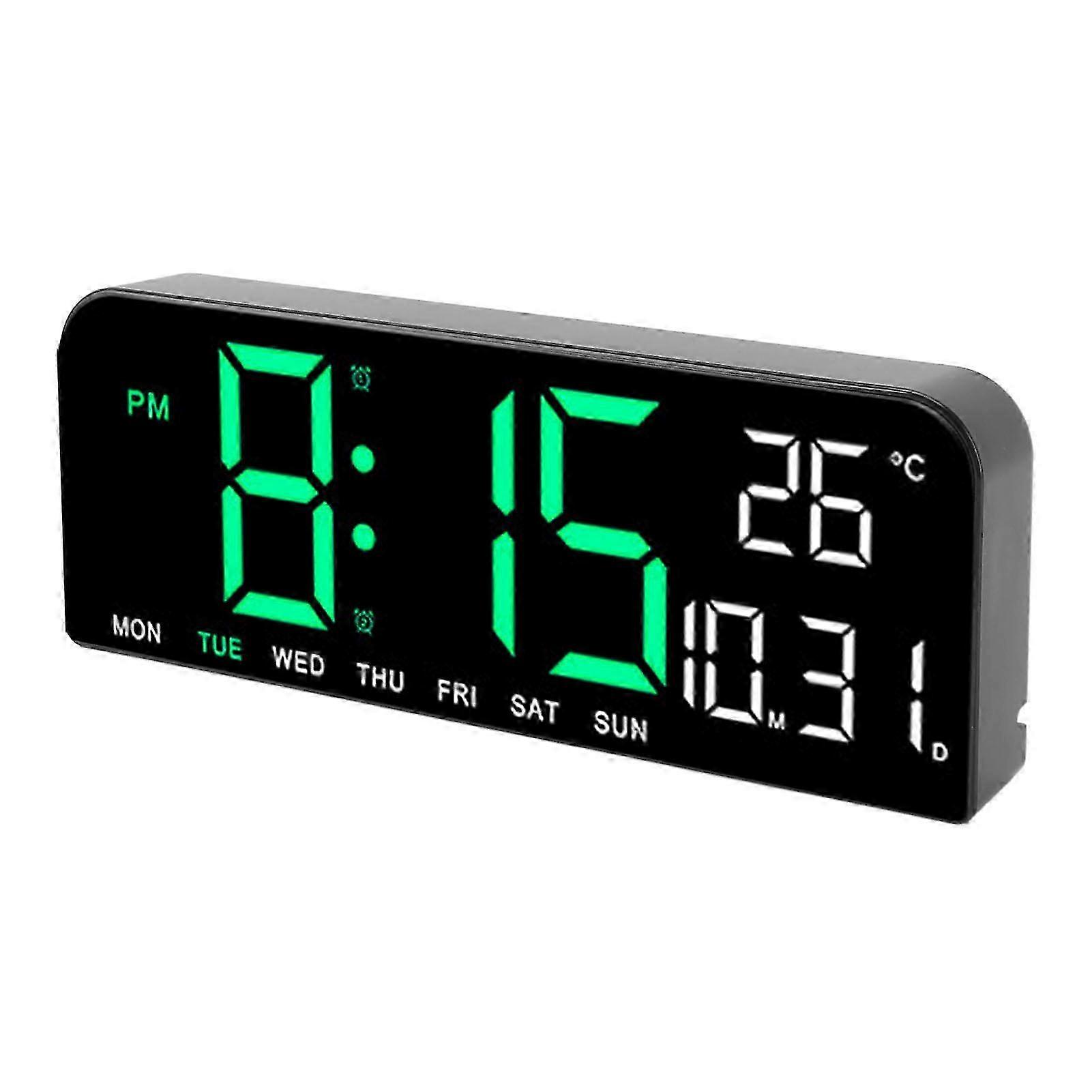 Digitaler Wecker mit großem LED-Display, einstellbare Helligkeit - Grün