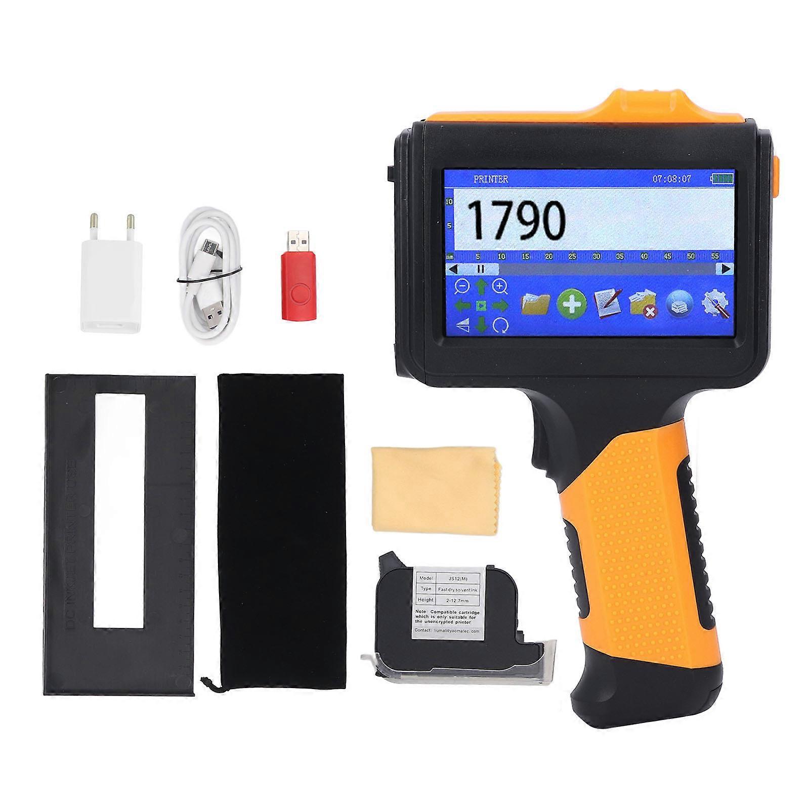 12.7mm Handheld Inkjet Printer Bluetooth Multi-Language for Labels, QR Codes, Barcodes, Production Date and Time, EU Plug