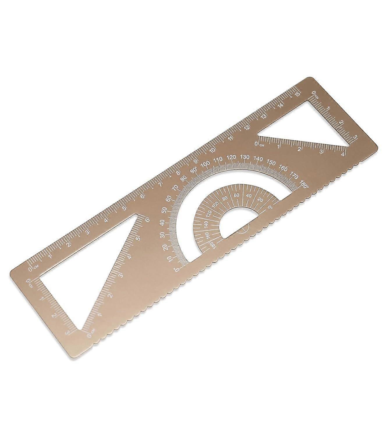 4-in-1 Geometry Set, Metal Math Ruler Kit- Aluminium Protractor 2 Precision Triangles, Straight Edge Rule - Multifunctional Drafting& Measuring Small 