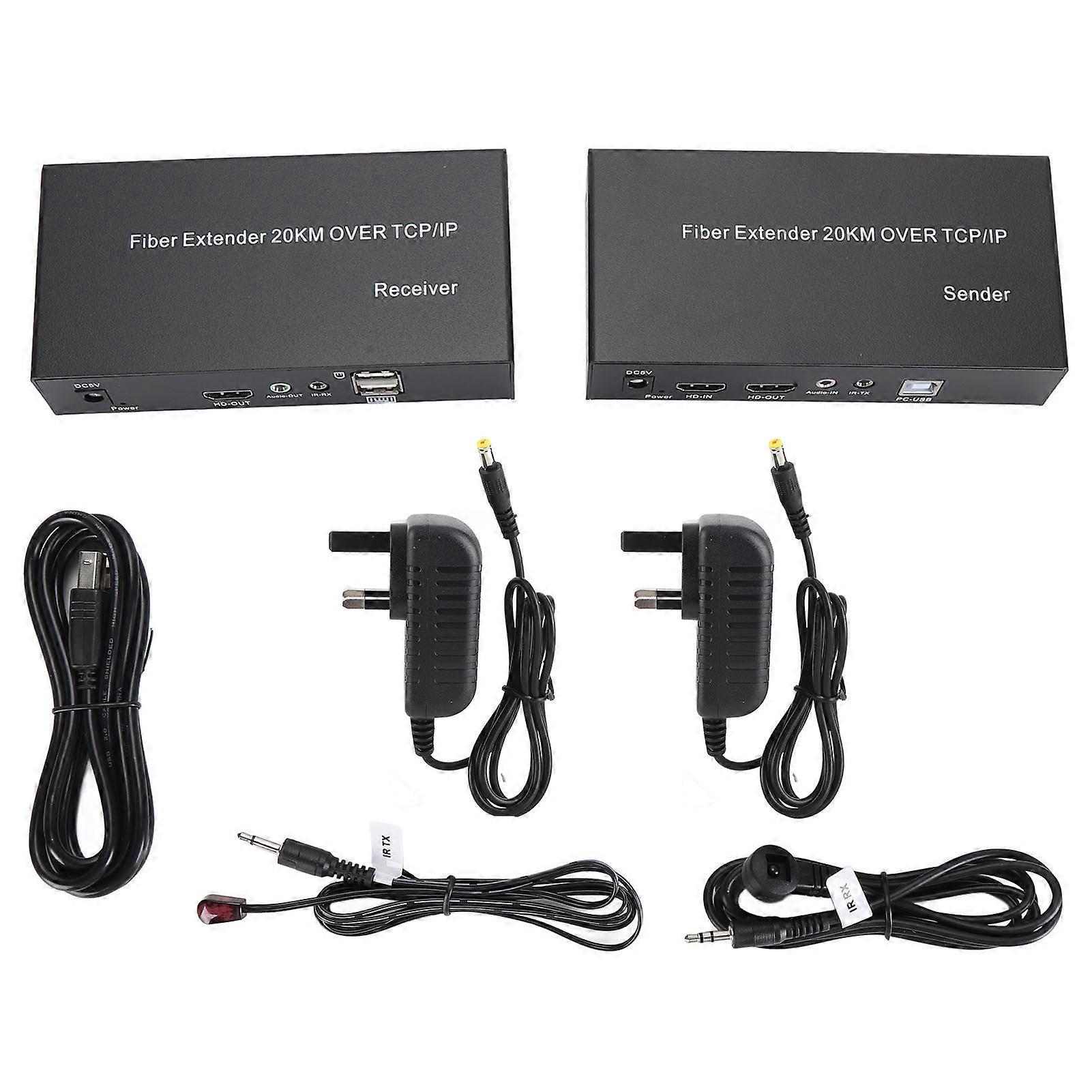 1080P 60Hz KVM Fiber Extender with USB Support, 20Km Range, UK Plug, Plug and Play