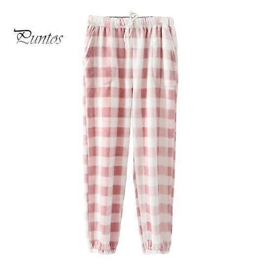 Winter Pajama Pants Thick Plush Elastic Waist Plaid Print Loose Keep Warm Leg-Binding Design Unisex Homewear Trousers Solid Color Lounge Bottoms