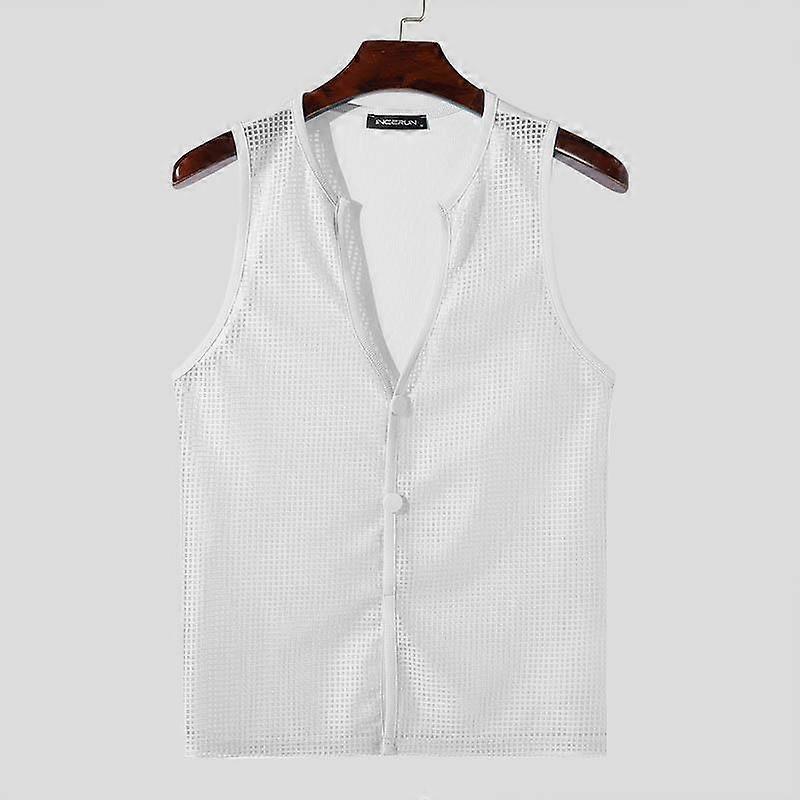 INCERUN Men Low Cut Neck Texture Sleeveless Vest Casual Summer Hollow Tank Tops